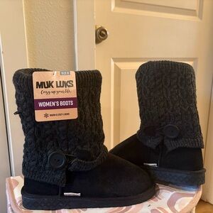Muk Luks Charcoal Women's Knit Slipper Boots